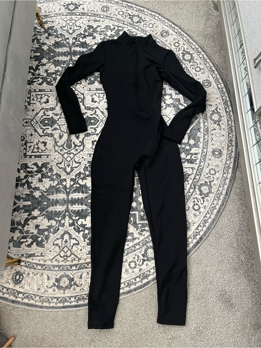 Black Long-Sleeve Jumpsuit with Zip Front